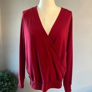 LOLE eco friendly woman’s deep V cross over front leisure top. Burgundy size Med